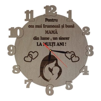 Ceas La multi ani Mama, Lemn, 40 cm, CMB006