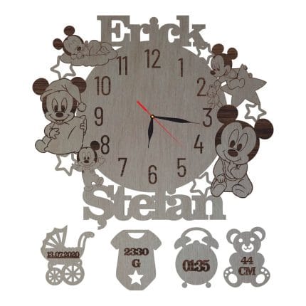 Ceas Disney Mickey Mouse, Lemn, 35 cm, CD010