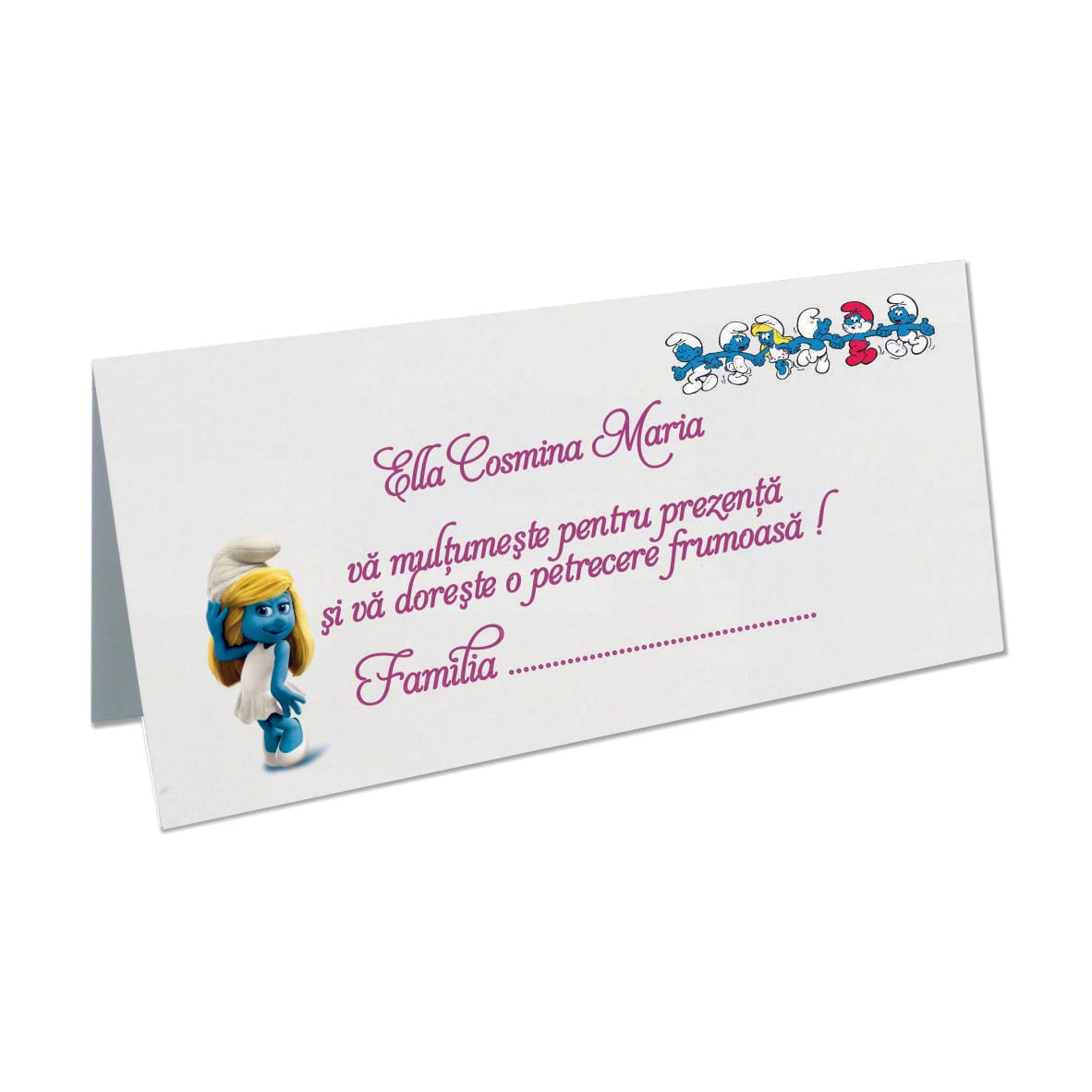 PB12 Plic bani Botez, Strumfi, Girl, Model PB12, Carton, Alb - imagine 1