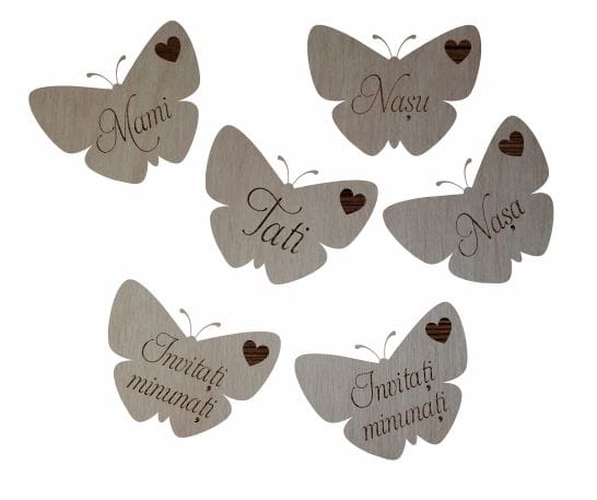 fluturi cocarde Cocarde Botez/Nunta, Model Fluture , Tip Brosa, Lemn, 5 cm - imagine 1