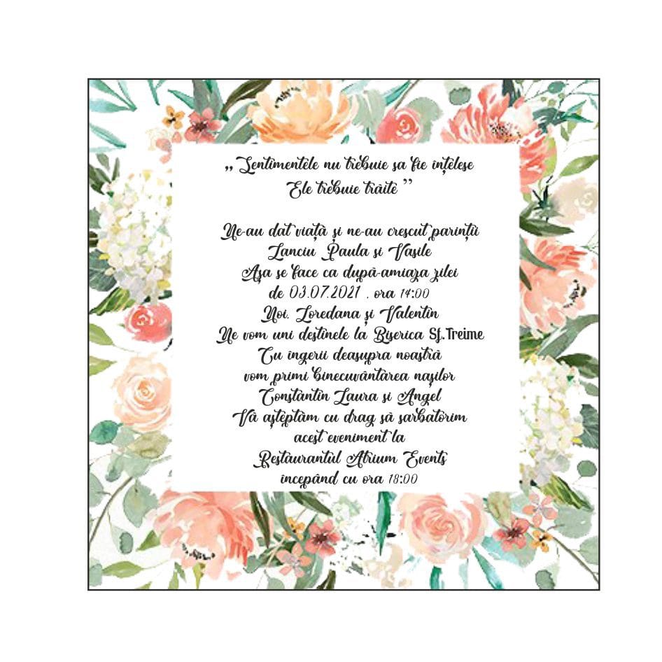 1 invitatie florala nunta Invitatie Nunta, Model IC11, 16x16cm - imagine 1