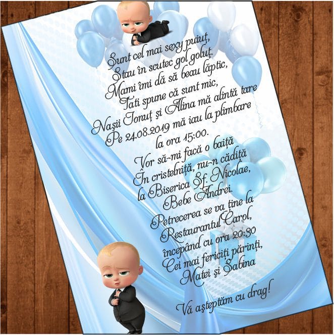 2 invitatie baby boss botez Invitatie botez, Model IC3 , Baby Boss, Format A5 - imagine 2