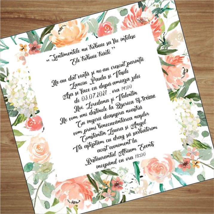 2 invitatie florala nunta Invitatie Nunta, Model IC11, 16x16cm - imagine 2