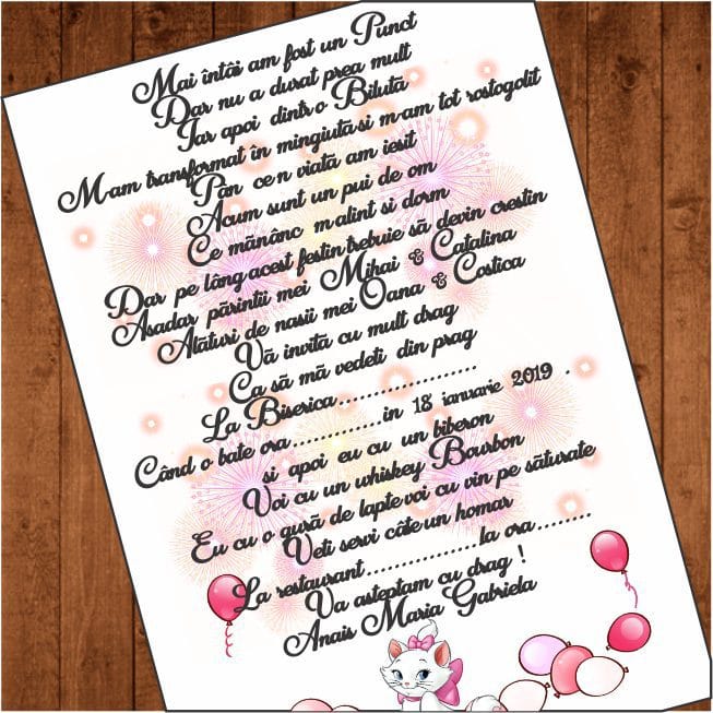 2 invitatie marie Invitatie botez Model IC5 , Pisica Marrie, Format A5 - imagine 2