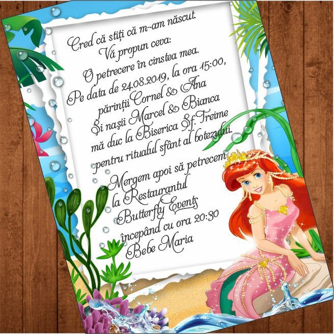 2 mica sirena invitatie Invitatie botez, Model IC2 , Mica sirena, Format A5 - imagine 2