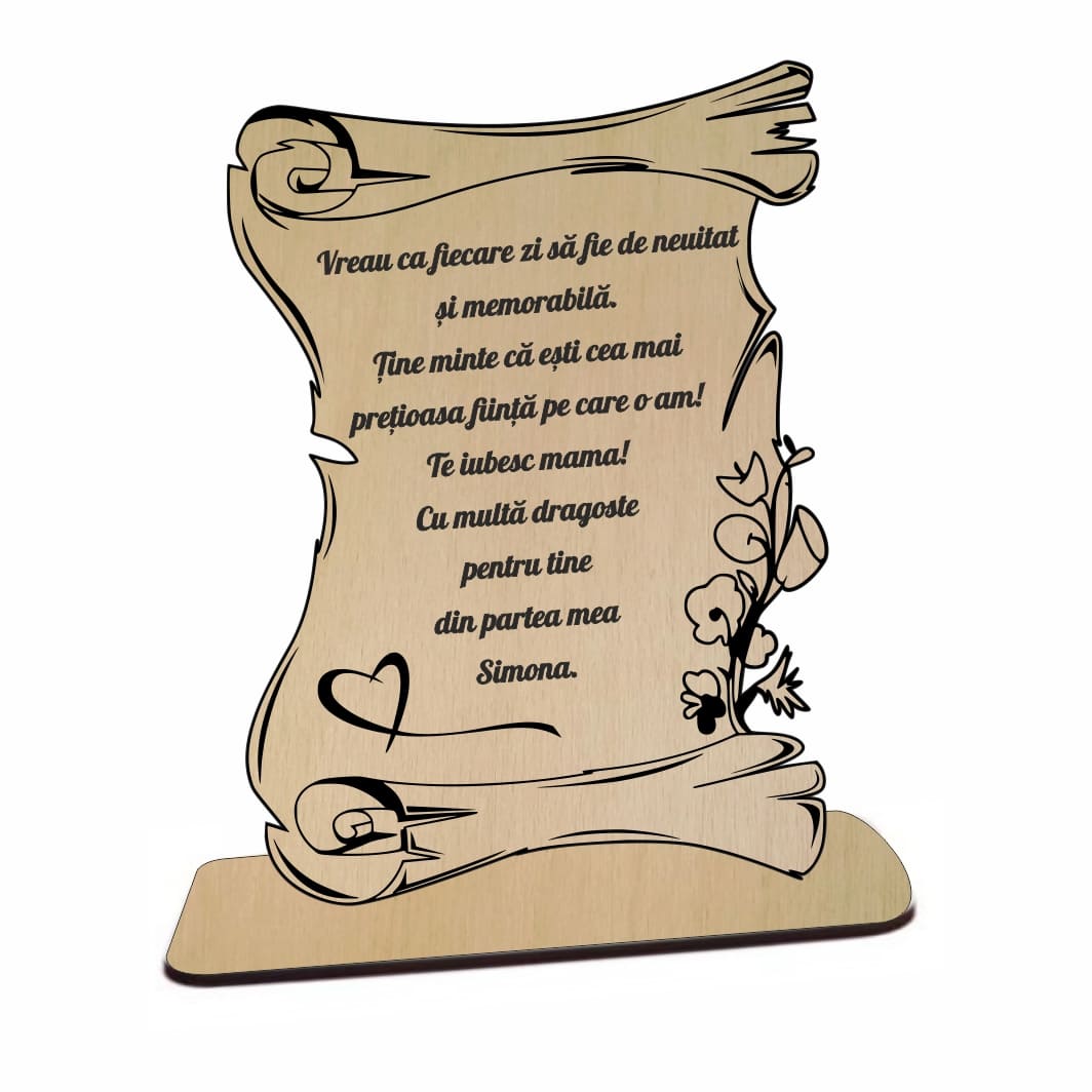 DCM017. Decoratiune Cadou, Personalizata, Mama, Tip Pergament, Lemn Natur, 20x15cm, DCM016 - imagine 2