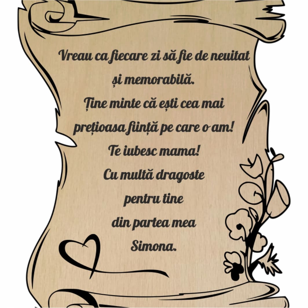 DCM017.. Decoratiune Cadou, Personalizata, Mama, Tip Pergament, Lemn Natur, 20x15cm, DCM016 - imagine 3