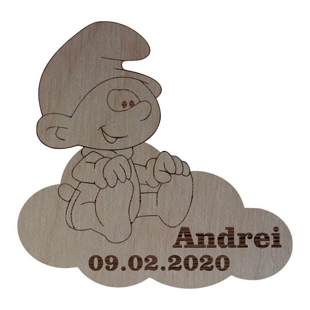 MB008 Marturie botez, Personalizata, Model Strumf, Lemn, 5x5 cm, MB008 - imagine 1