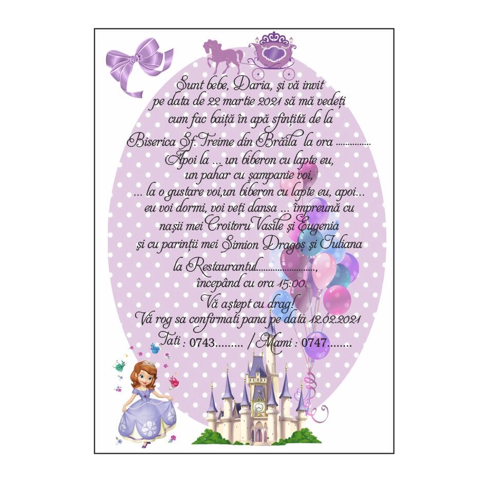 WhatsApp Image 2022-09-16 at 15.44.32 Invitatie botez, Model IC9 , Printesa Sofia, Format A5 - imagine 1