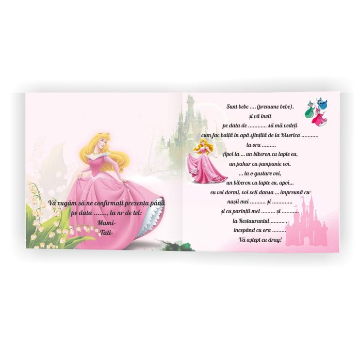 INVITATIE FRUMOASA ADORMITA CARTE 3 Invitatie botez, Frumoasa Adormita, 16x15 cm, Carton, Model IC28 - imagine 2