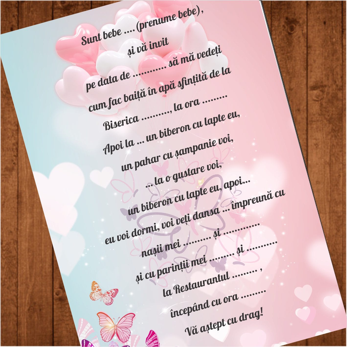 invitatie fluturi a5 2 Invitatie botez, Model IC37 , Fluturi, Format A5 - imagine 2