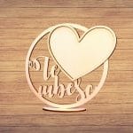 Baza Licheni, Inima, Te Iubesc, Lemn Natur, 20cm, BL022 - imagine 5