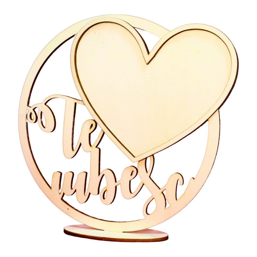 BL022 Baza Licheni, Inima, Te Iubesc, Lemn Natur, 20cm, BL022 - imagine 1