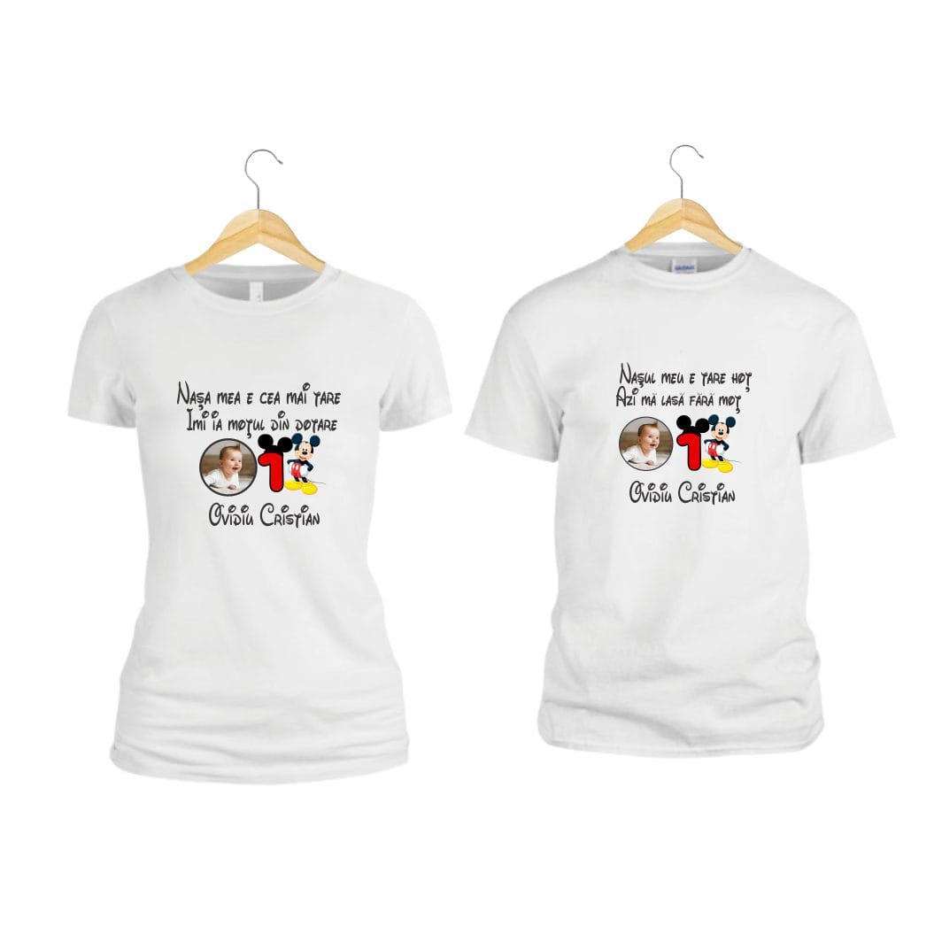 TM14 poza6 Set 5 tricouri pentru aniversarea de 1 an, taiere mot, Mickey Mouse, Bumbac, Alb, TM14 - imagine 3