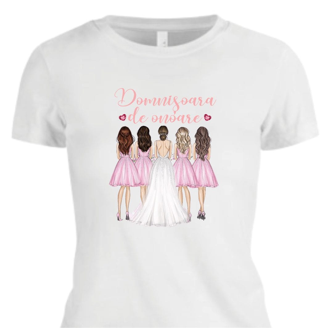 TMD019 poza7 Set 5 tricouri personalizate, Mireasa, Domnisoare de onoare, Bumbac, Alb, TMD019 - imagine 4