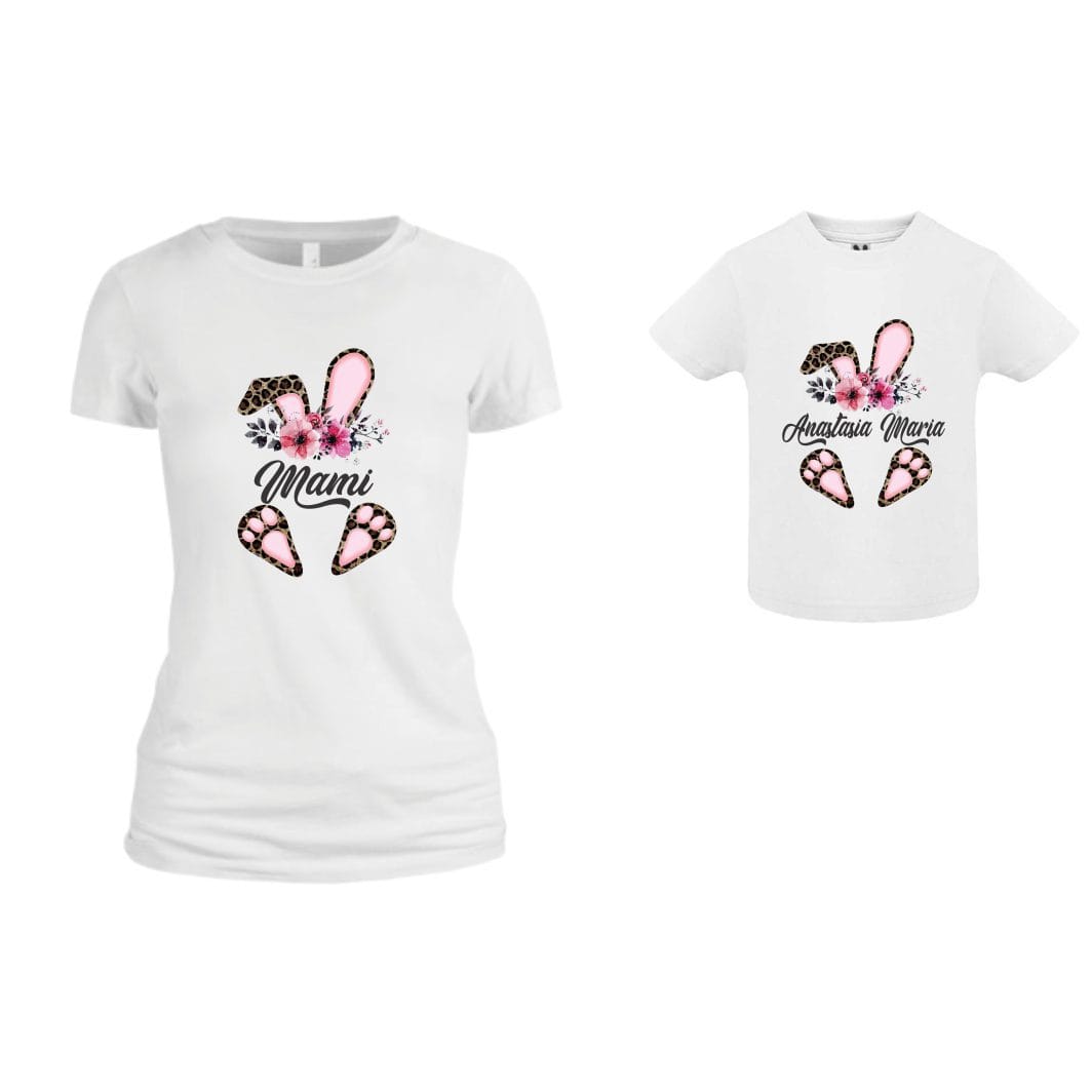 TP09 POZA 1 Set 2 Tricouri Pentru Paste, Mama-fiica, Bumbac, Alb, TP09 - imagine 1