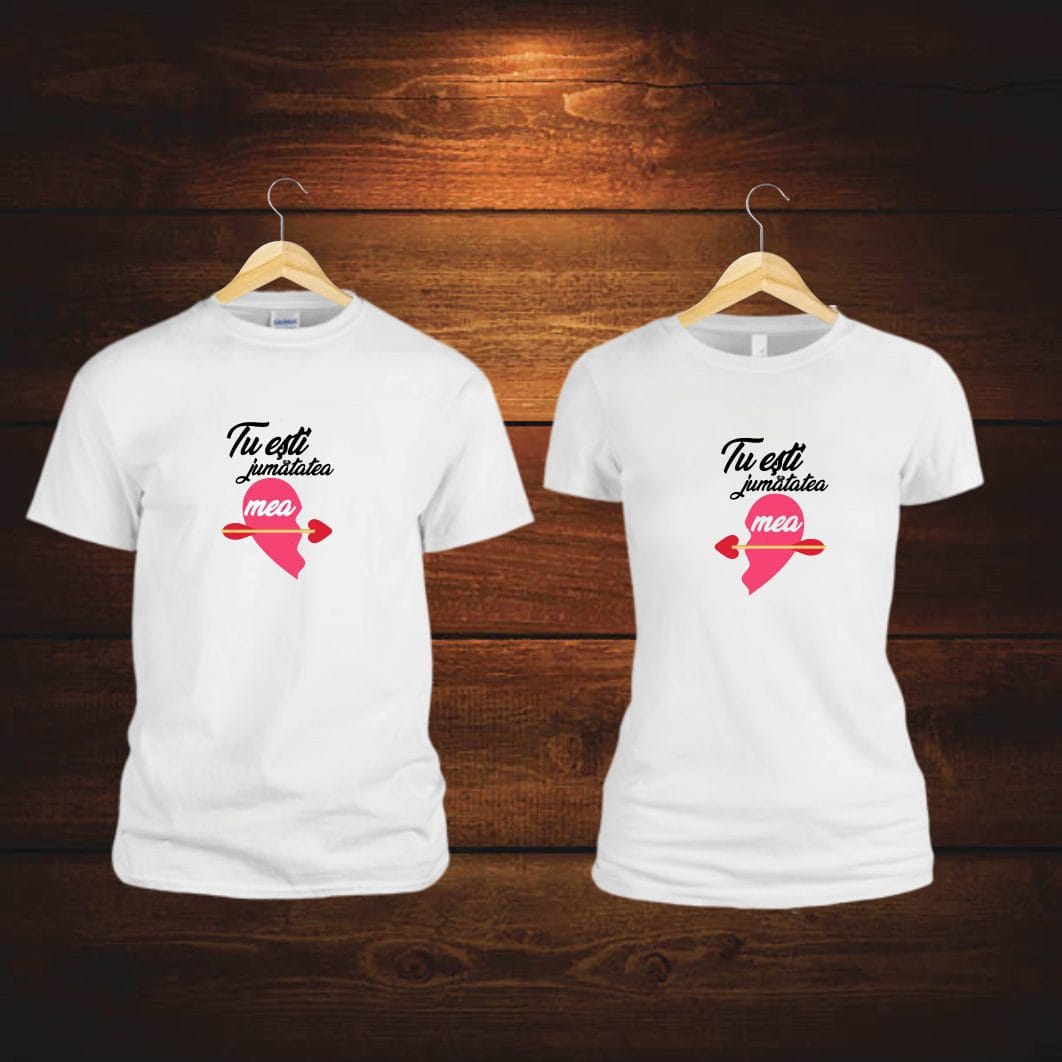 TU105 poza1 Set 2 Tricouri , Cuplu, Bumbac, Alb, TU105 - imagine 5