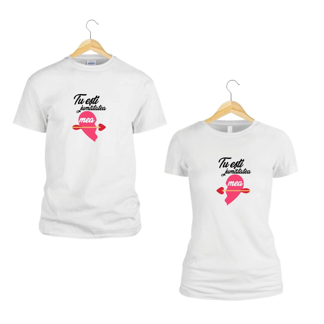 TU105 poza2 Set 2 Tricouri , Cuplu, Bumbac, Alb, TU105 - imagine 2