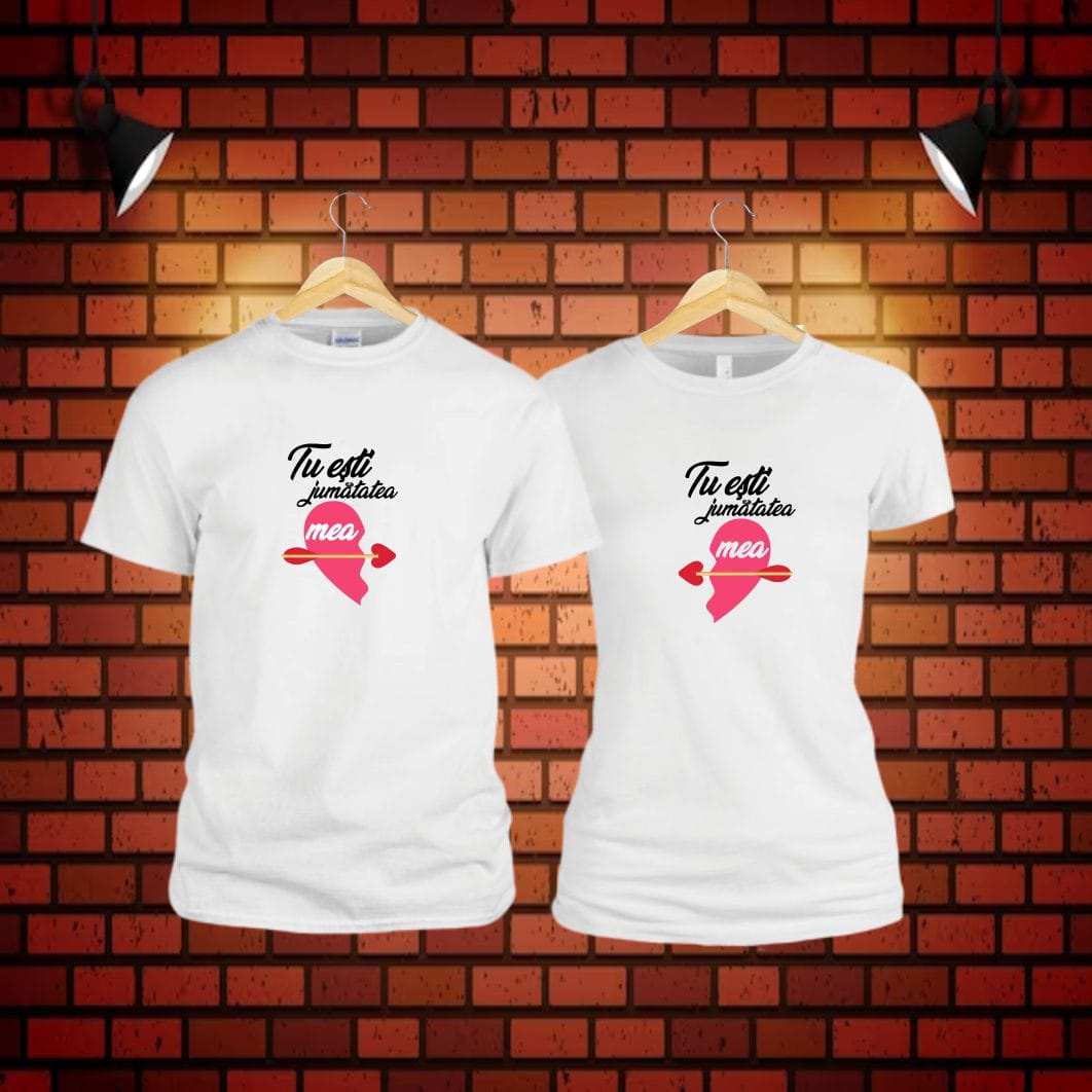 TU105 poza3 Set 2 Tricouri , Cuplu, Bumbac, Alb, TU105 - imagine 4