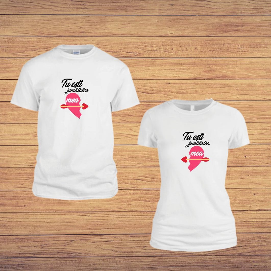 TU105 poza4 Set 2 Tricouri , Cuplu, Bumbac, Alb, TU105 - imagine 3