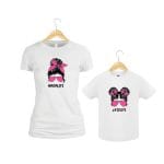 Set 2 Tricouri , Mama-fiica, Bumbac, Alb, TU98 - imagine 2