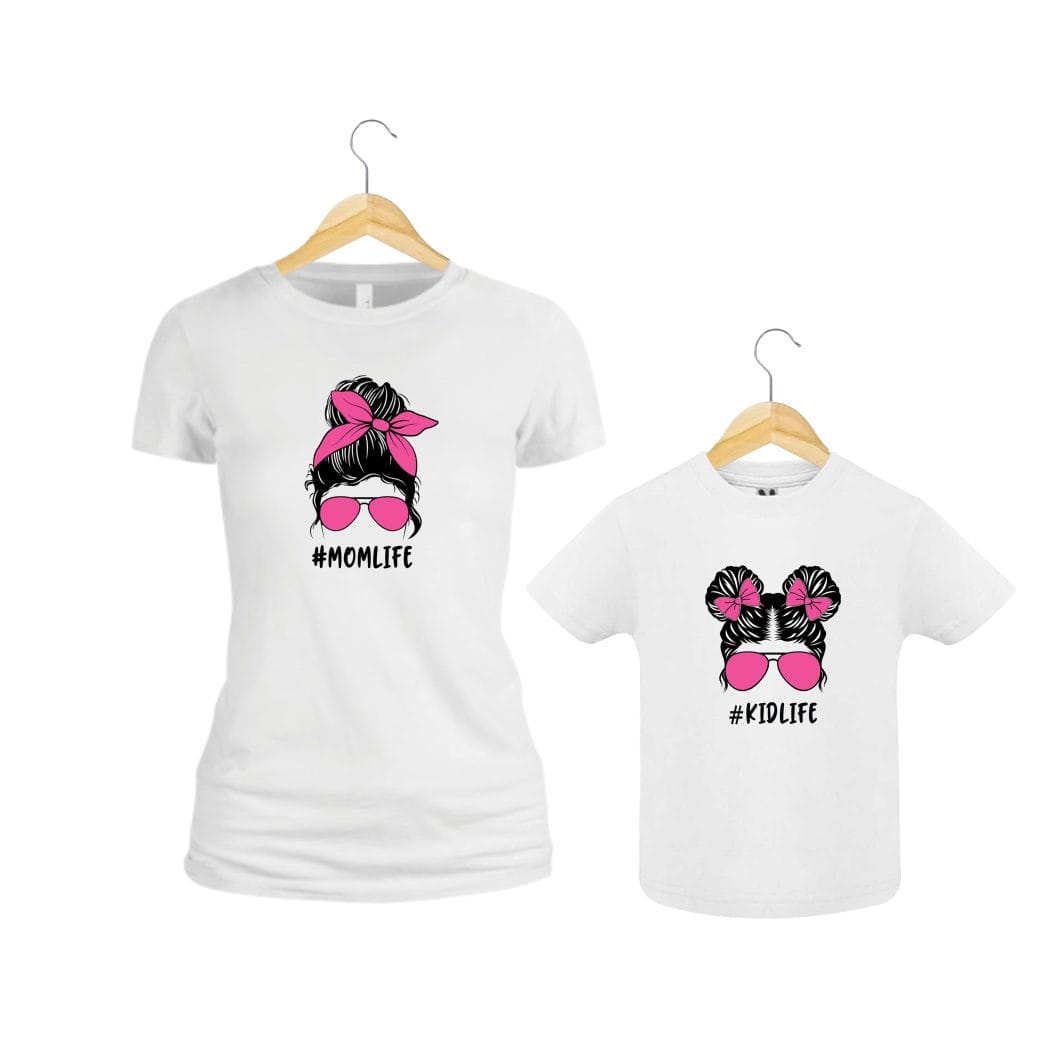 TU98 poza1 Set 2 Tricouri , Mama-fiica, Bumbac, Alb, TU98 - imagine 2