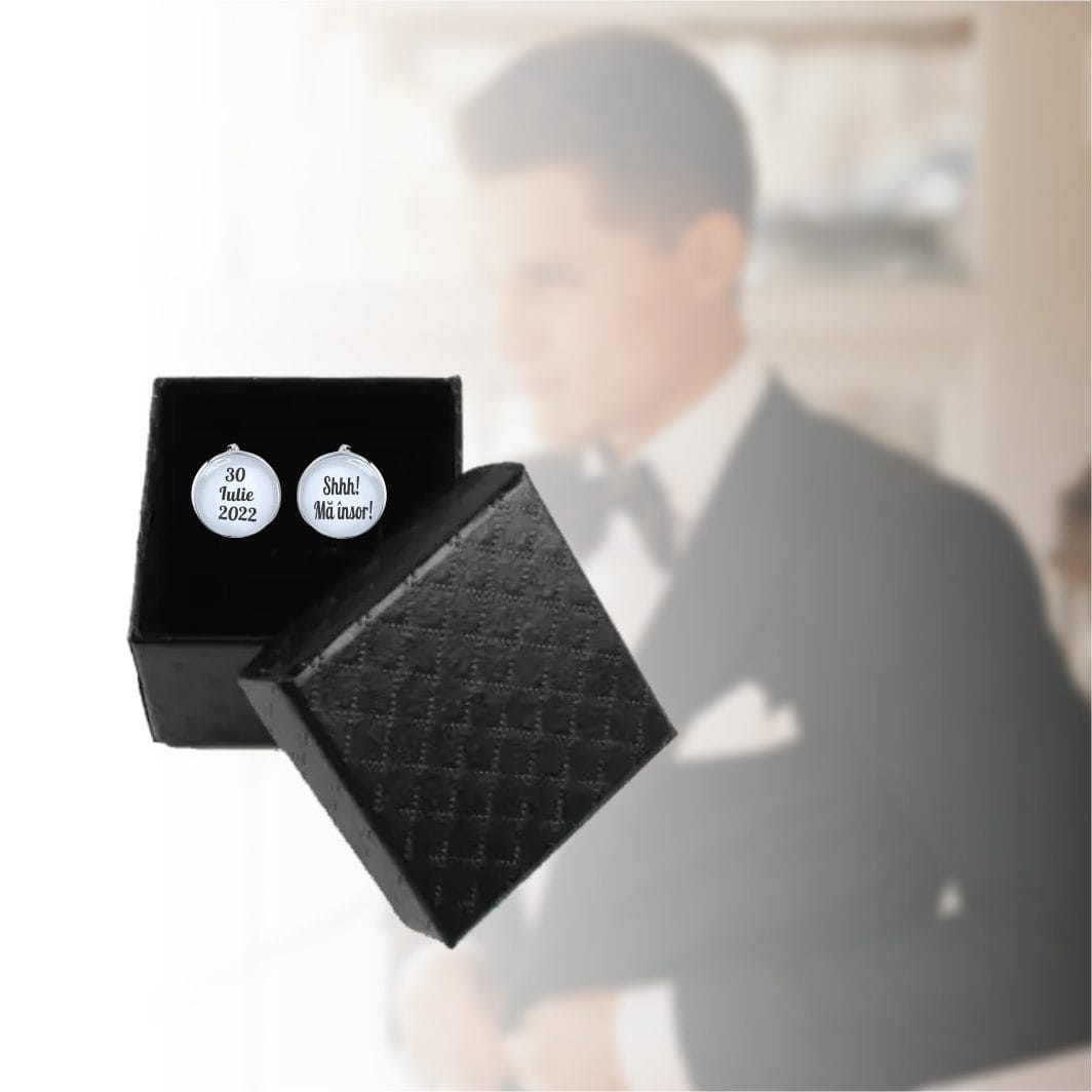 DATA+ SHH MA INSOR ALB 5 Butoni Personalizati, Mire, Nunta, Argintiu, 18x16 mm, BMN001 - imagine 4