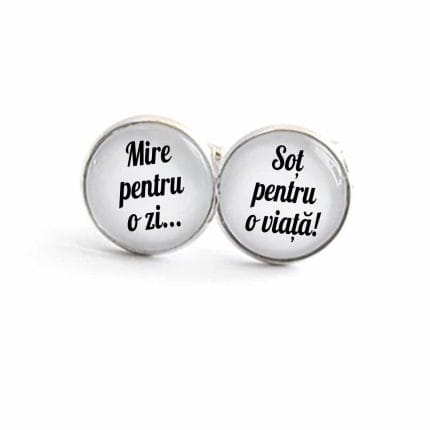 Butoni Personalizati, Mire, Nunta, Argintiu, 18x16 mm, BMN017