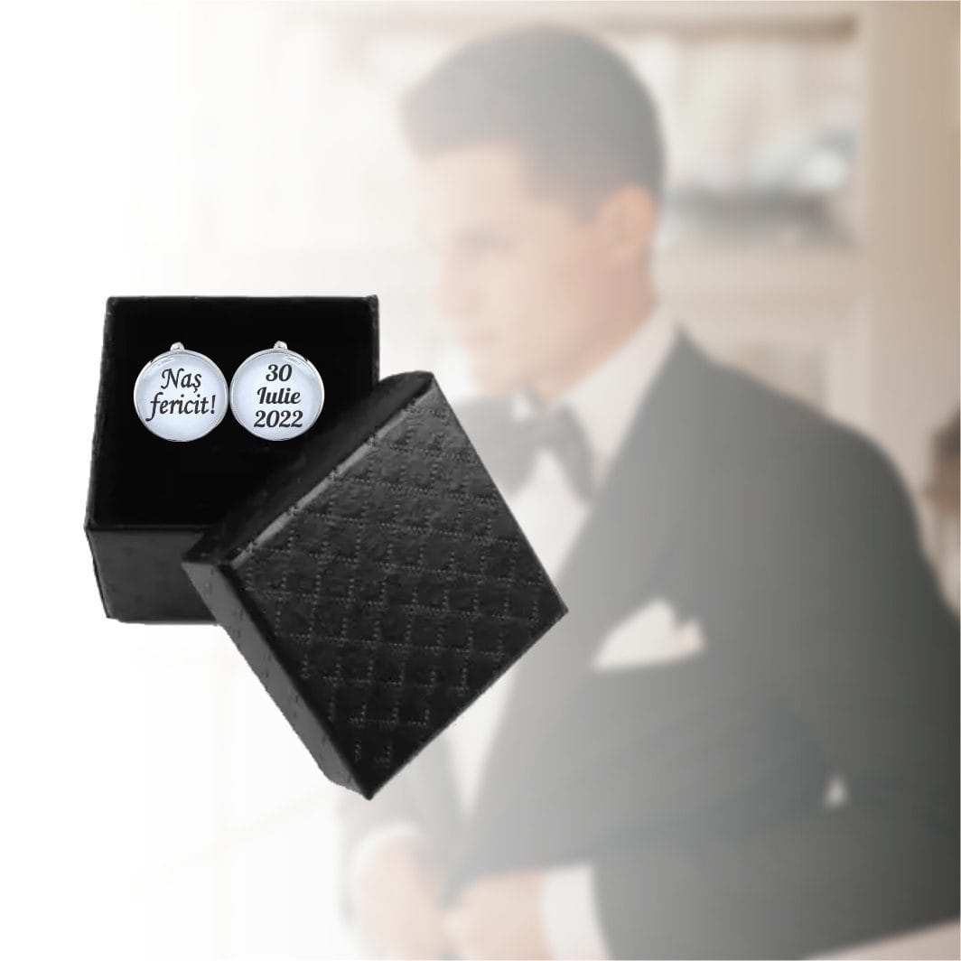 BN01 POZA4 Butoni Personalizati, Nas, Nunta, Argintiu, 18x16 mm, BMN019 - imagine 5