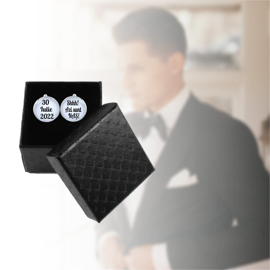 BN05 POZA4 Butoni Personalizati, Nas, Nunta, Argintiu, 18x16 mm, BMN023 - imagine 5