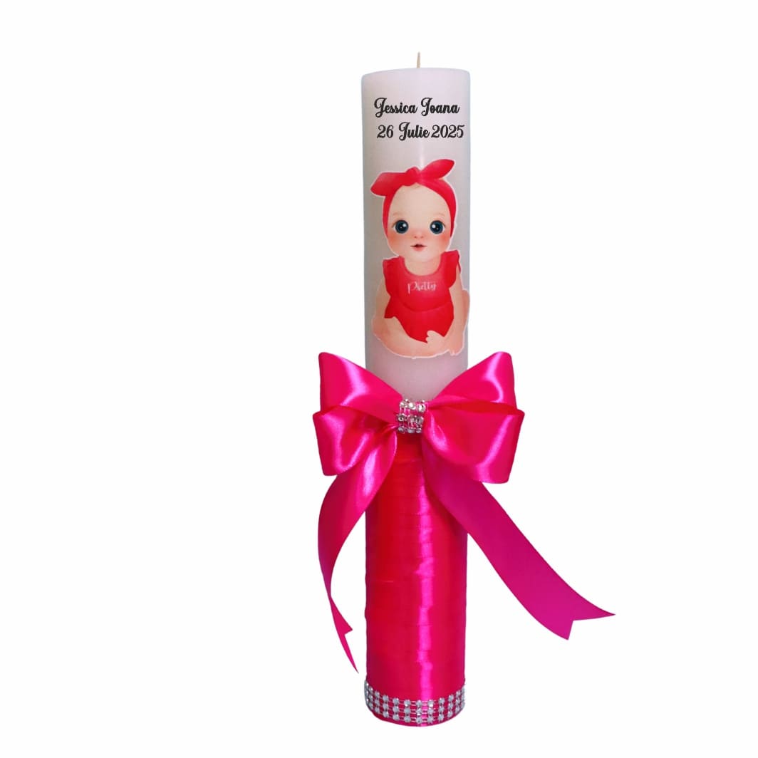 LMB011 Lumanare Botez, Personalizata, Baby Girl, Roz, 35 cm, LMB011 - imagine 1