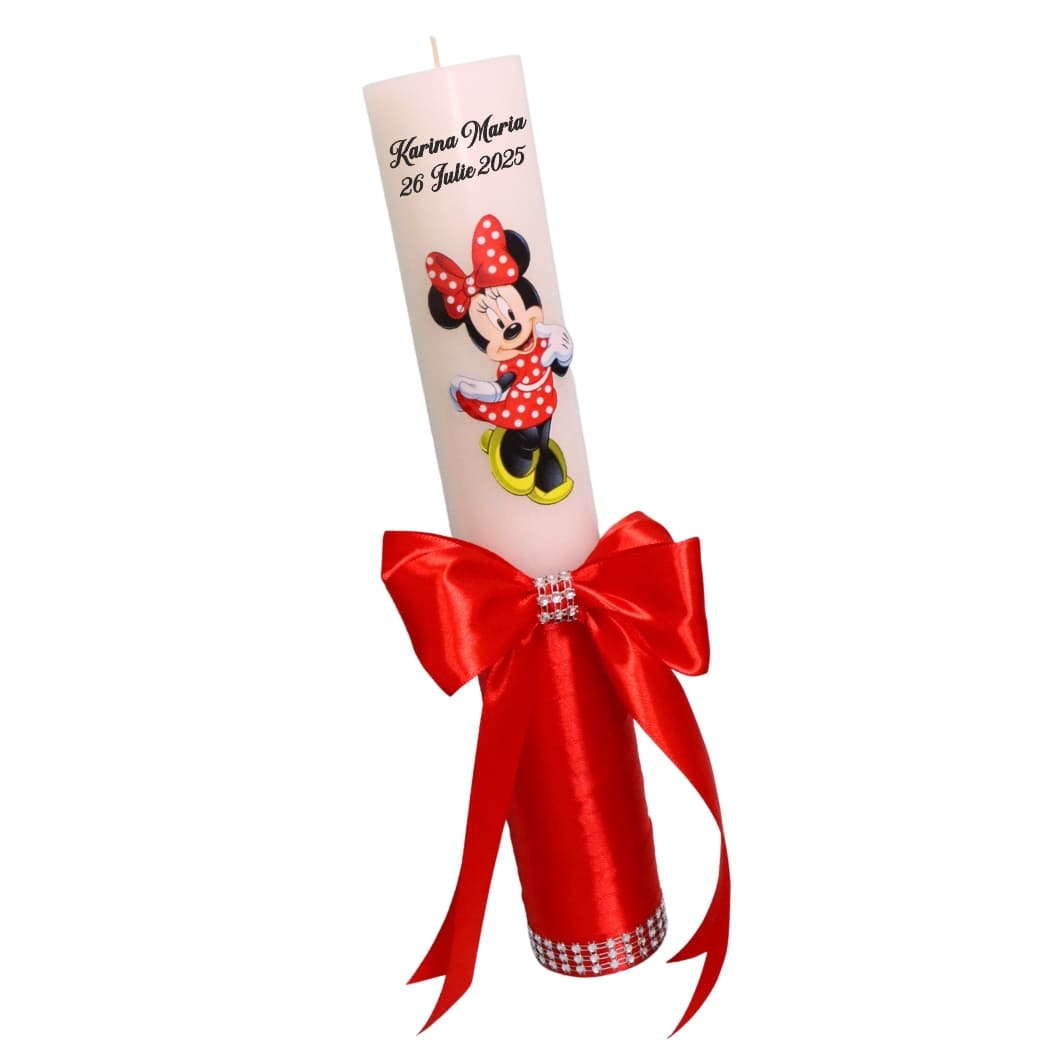 LMB035.. Lumanare Botez, Personalizata, Minnie Mouse, Rosu, 35 cm, LMB035 - imagine 3