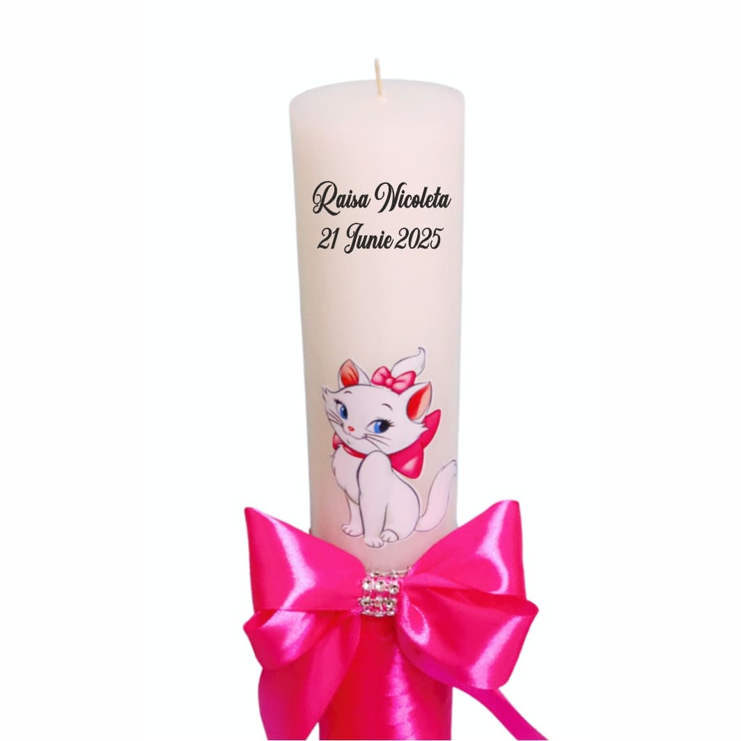LMB037.... Lumanare Botez, Personalizata, Pisica Marrie, Roz, 35 cm, LMB037 - imagine 2