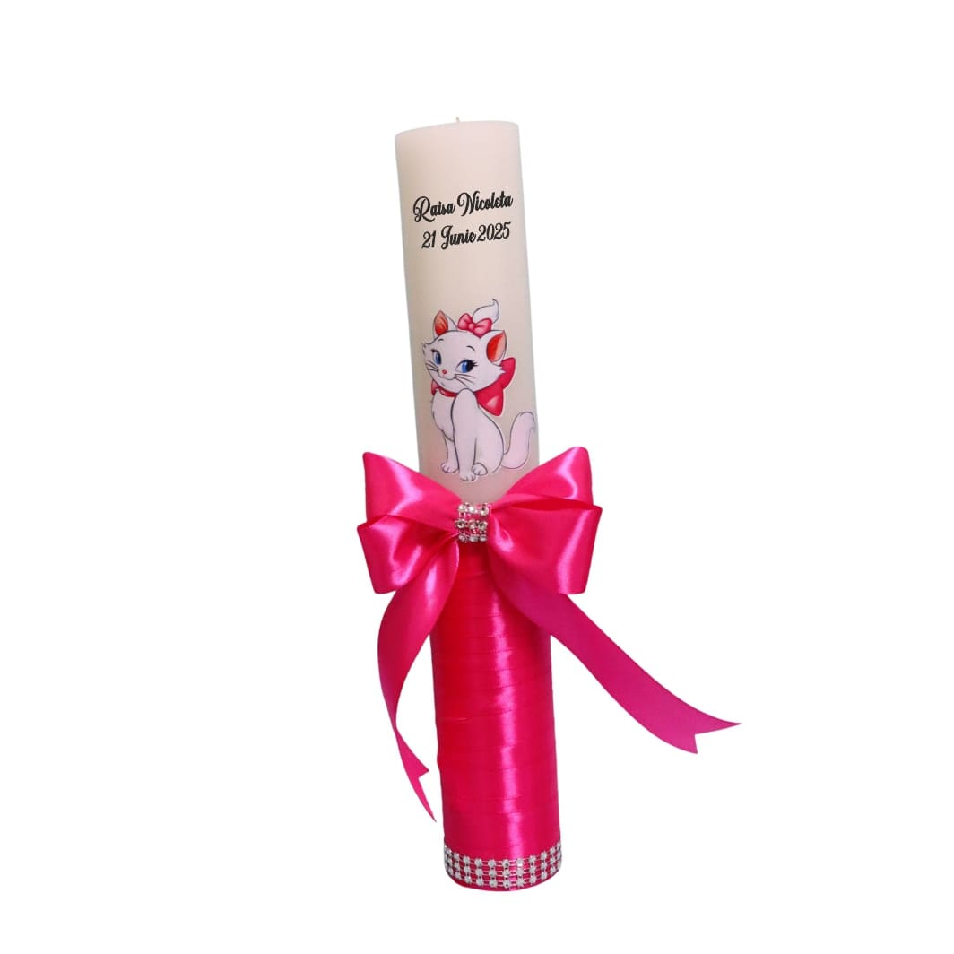 LMB037... Lumanare Botez, Personalizata, Pisica Marrie, Roz, 35 cm, LMB037 - imagine 5