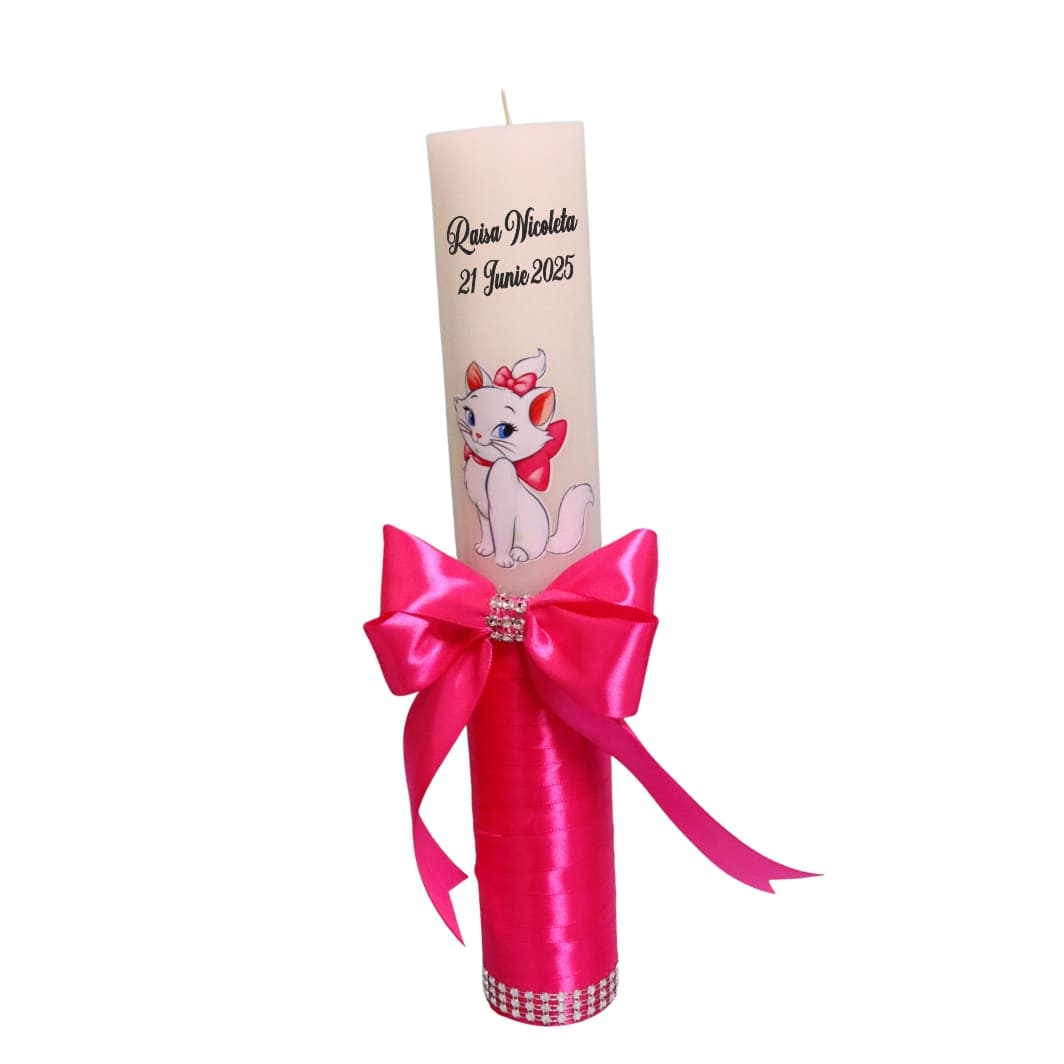 LMB037.. Lumanare Botez, Personalizata, Pisica Marrie, Roz, 35 cm, LMB037 - imagine 4