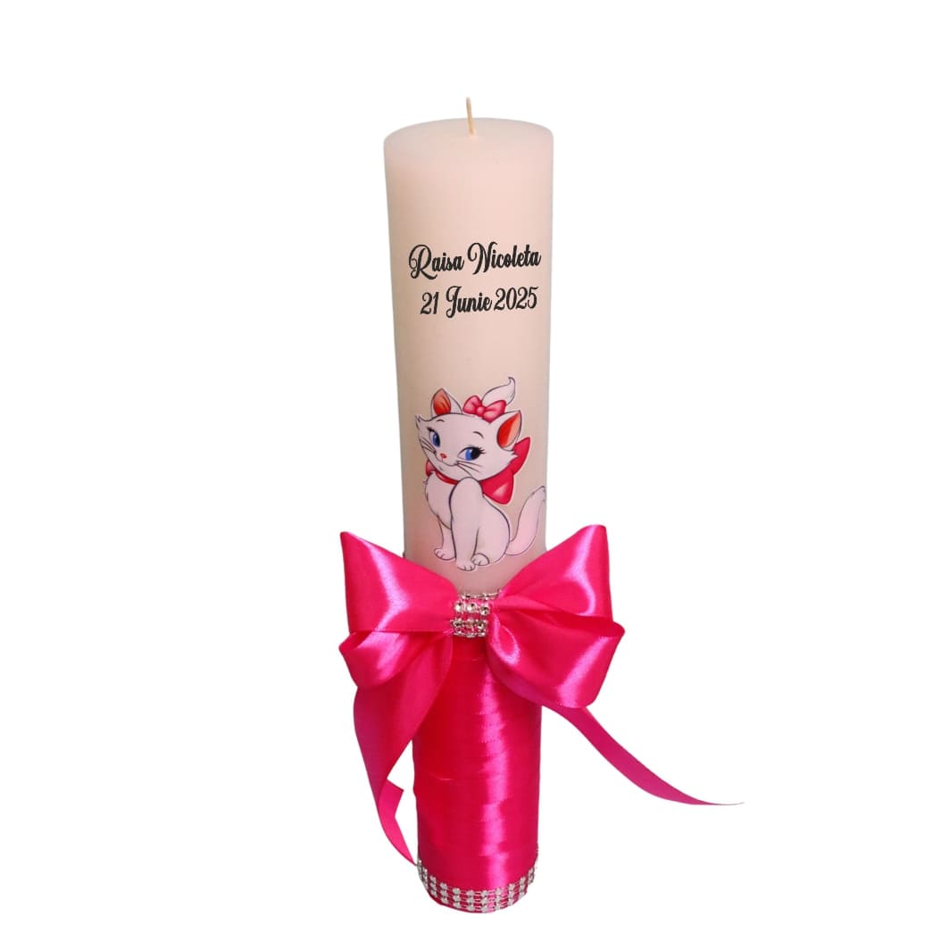 LMB037. Lumanare Botez, Personalizata, Pisica Marrie, Roz, 35 cm, LMB037 - imagine 3