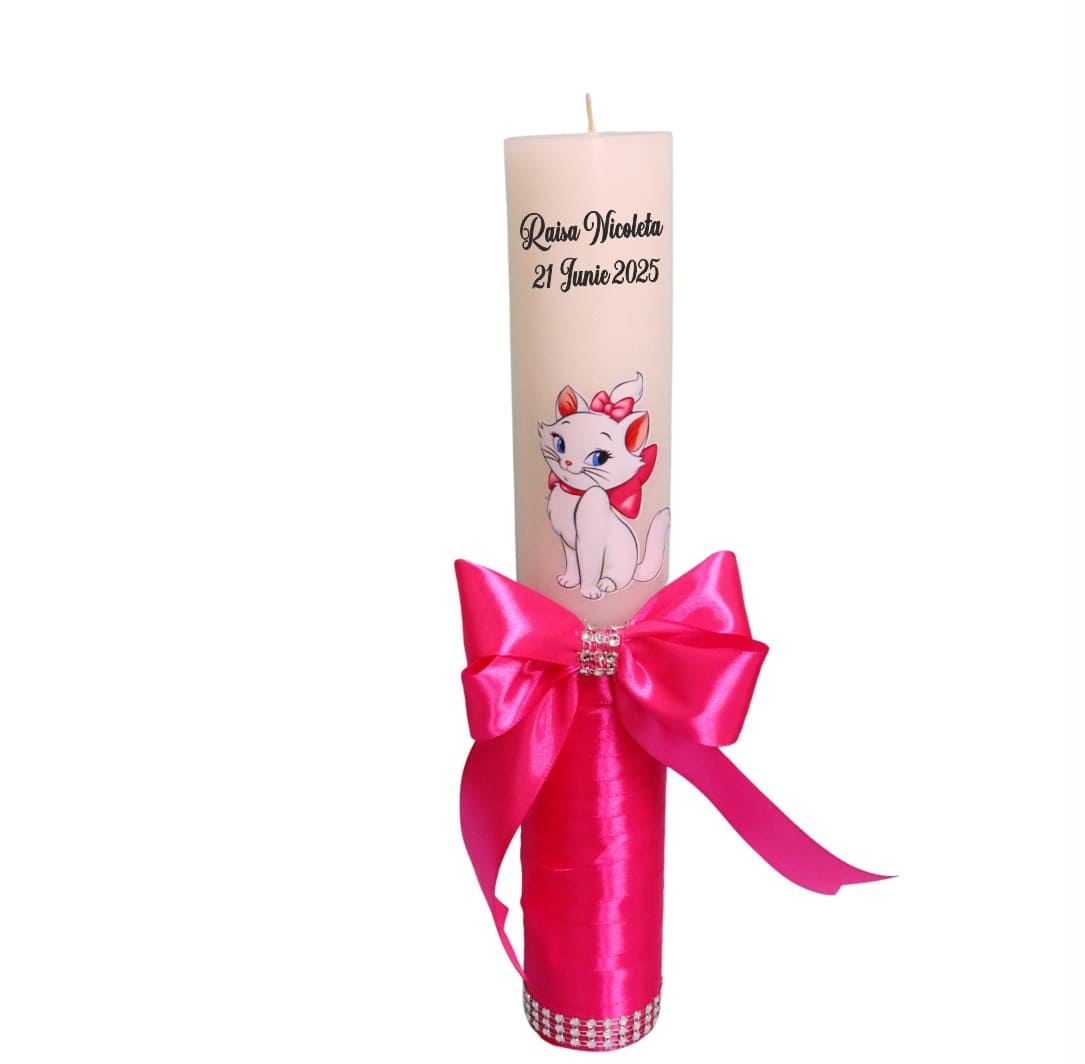 LMB037 Lumanare Botez, Personalizata, Pisica Marrie, Roz, 35 cm, LMB037 - imagine 1