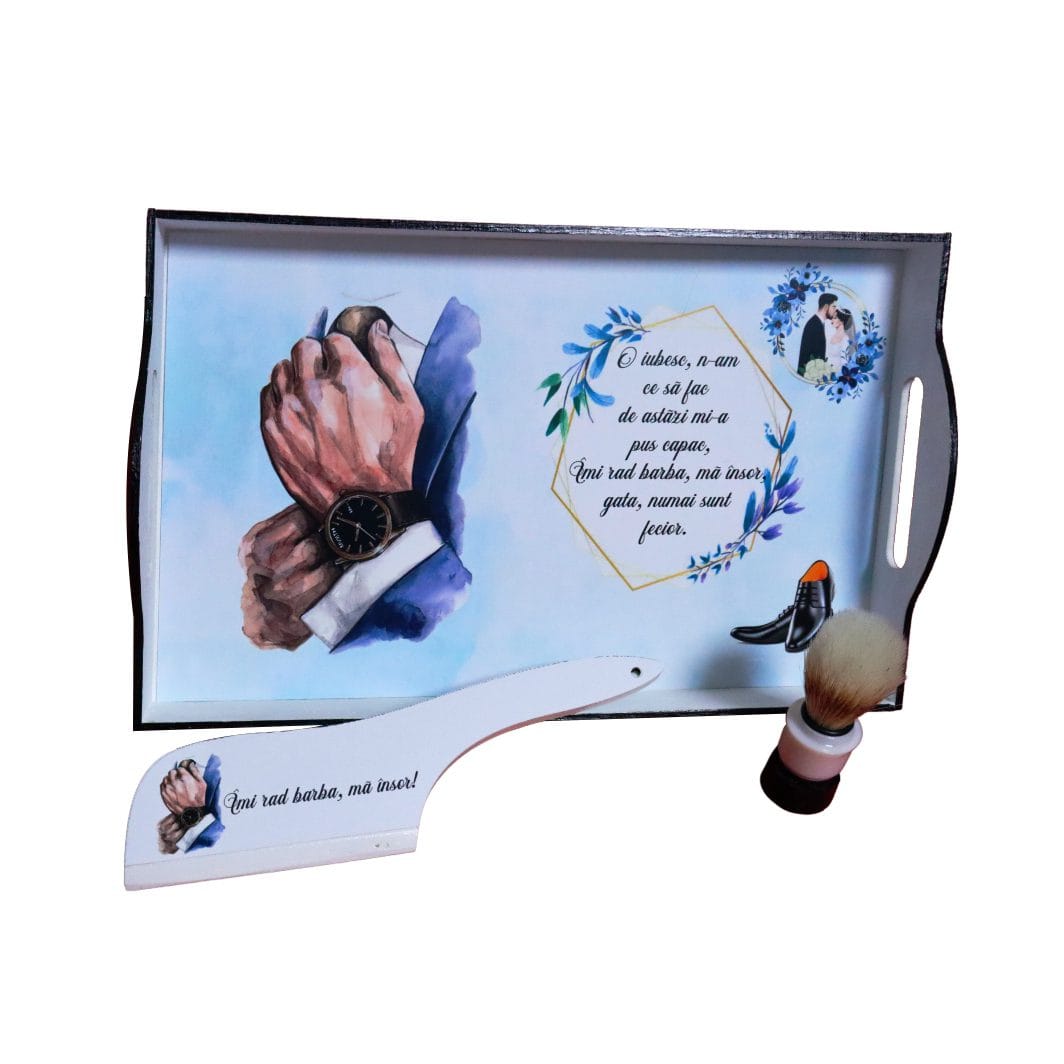 SGMRD004,, Set Gatit Mire, Nunta, 3 Piese, Lemn, Albastru Royal, 22x35cm, SGMRD004 - imagine 1