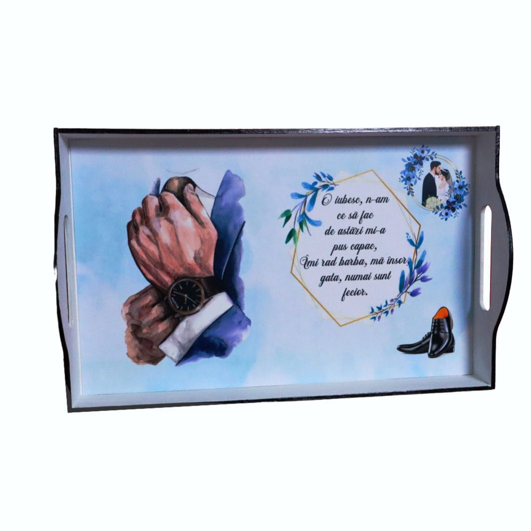 SGMRD004 Set Gatit Mire, Nunta, 3 Piese, Lemn, Albastru Royal, 22x35cm, SGMRD004 - imagine 2