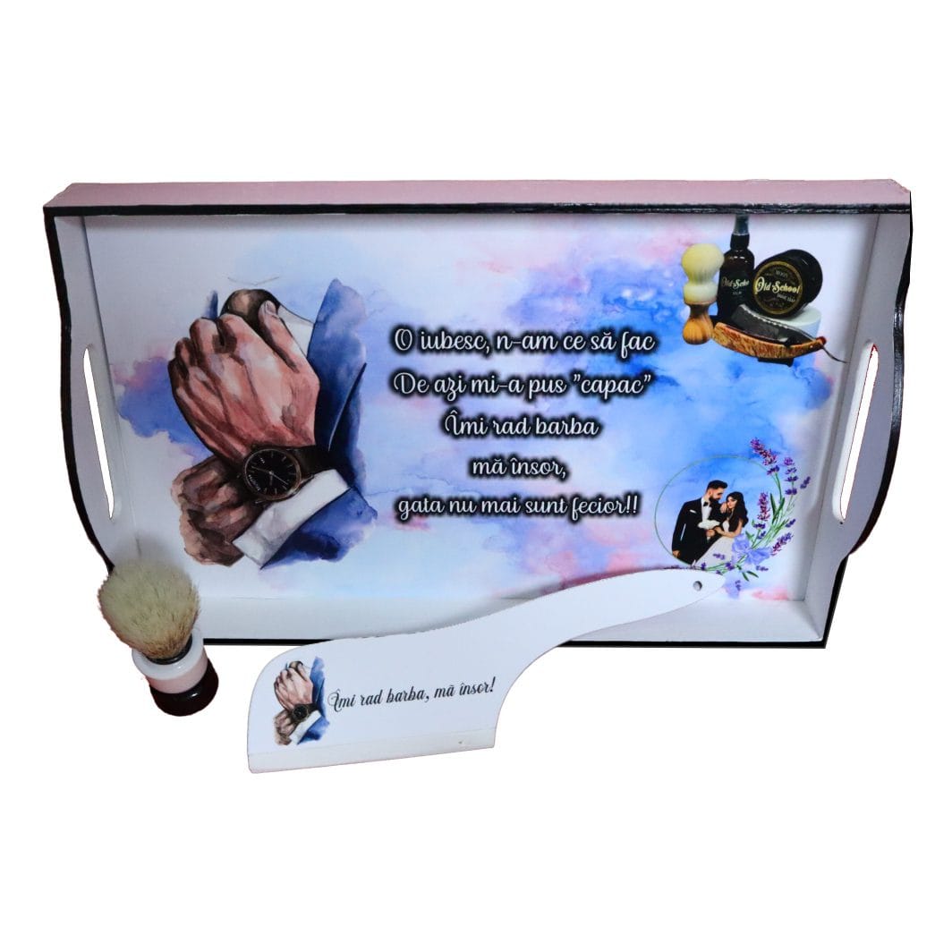 SGMRD005,, Set Gatit Mire, Nunta, 3 Piese, Lemn, Mov, Lavanda, 22x35cm, SGMRD005 - imagine 1