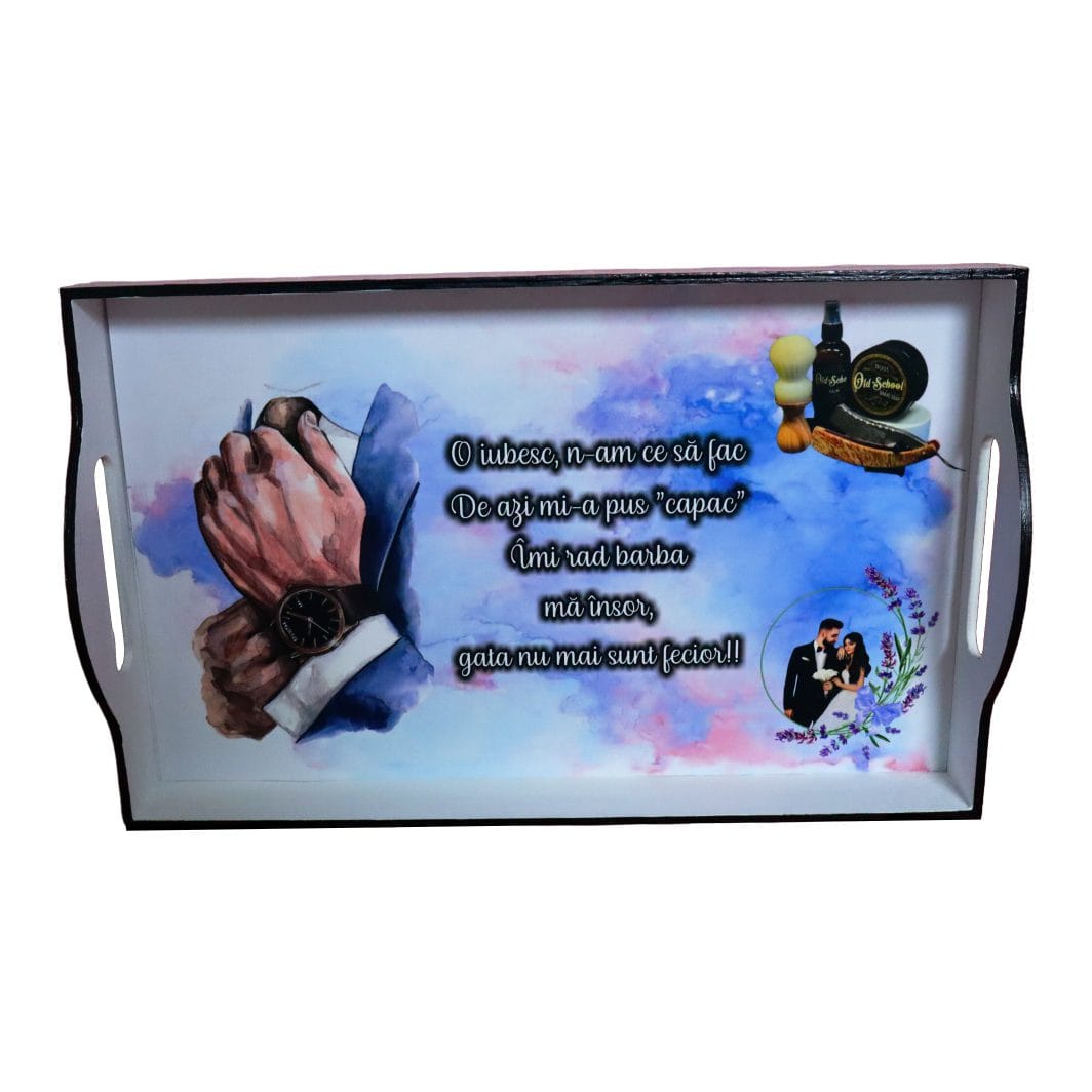 SGMRD005 Set Gatit Mire, Nunta, 3 Piese, Lemn, Mov, Lavanda, 22x35cm, SGMRD005 - imagine 2