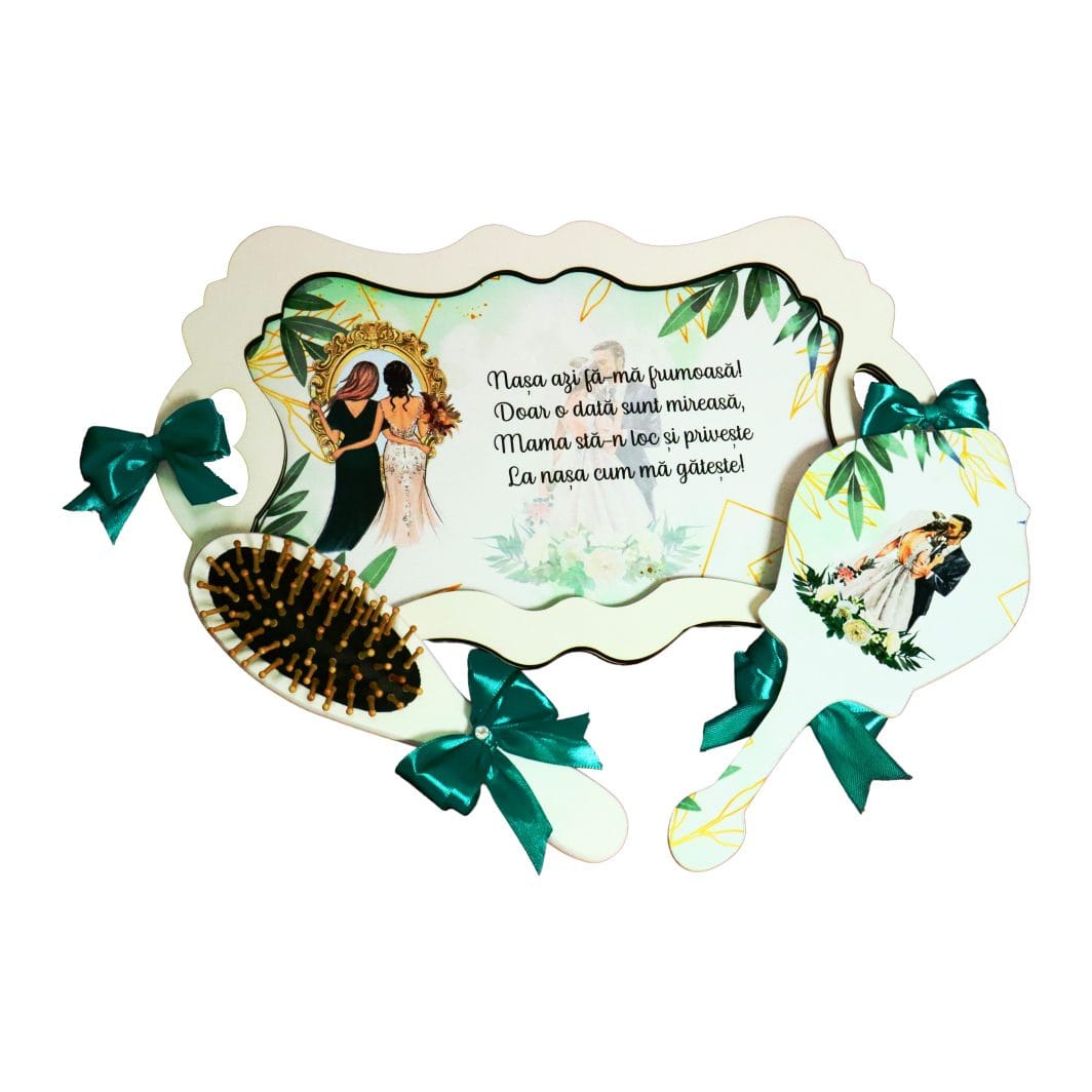 SGMRSD005,, Set Gatitul Miresei, Nunta, 3 Piese, Lemn, Verde, 22x36cm, SGMRSD005 - imagine 1