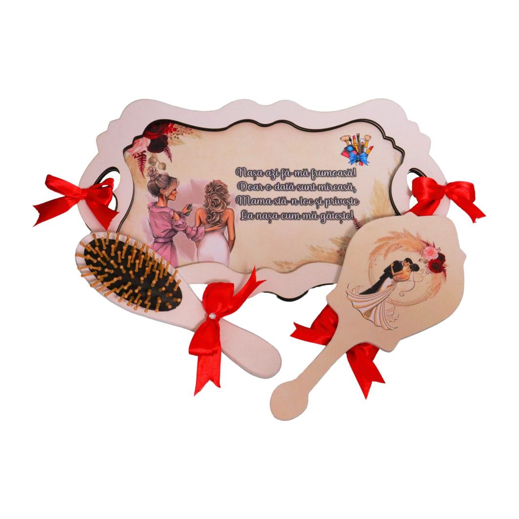 SGMRSD021,,, Set Gatitul Miresei, Nunta, 3 Piese, Lemn, Rosu, 22x36cm, SGMRSD021 - imagine 1