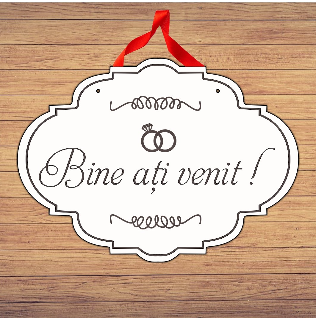 PNBV008,, Pancarta Bine Ati Venit, Nunta, Alb, 40x29cm, PNBV008 - imagine 3