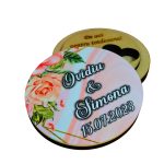 Cutie de verighete, Personalizata, Rotunda, Roz, Lemn natur, CTV041 - imagine 5