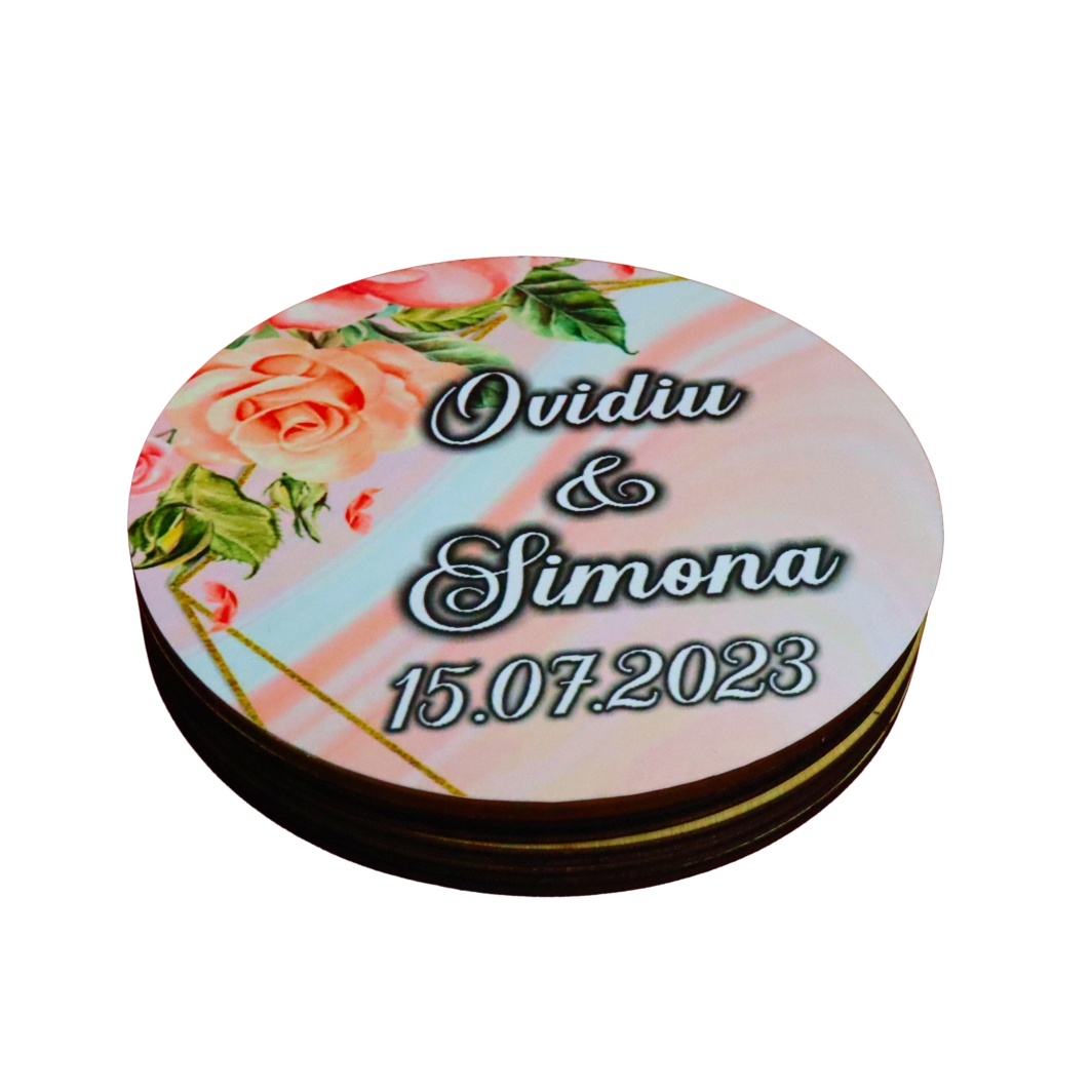 CTV041. Cutie de verighete, Personalizata, Rotunda, Roz, Lemn natur, CTV041 - imagine 2