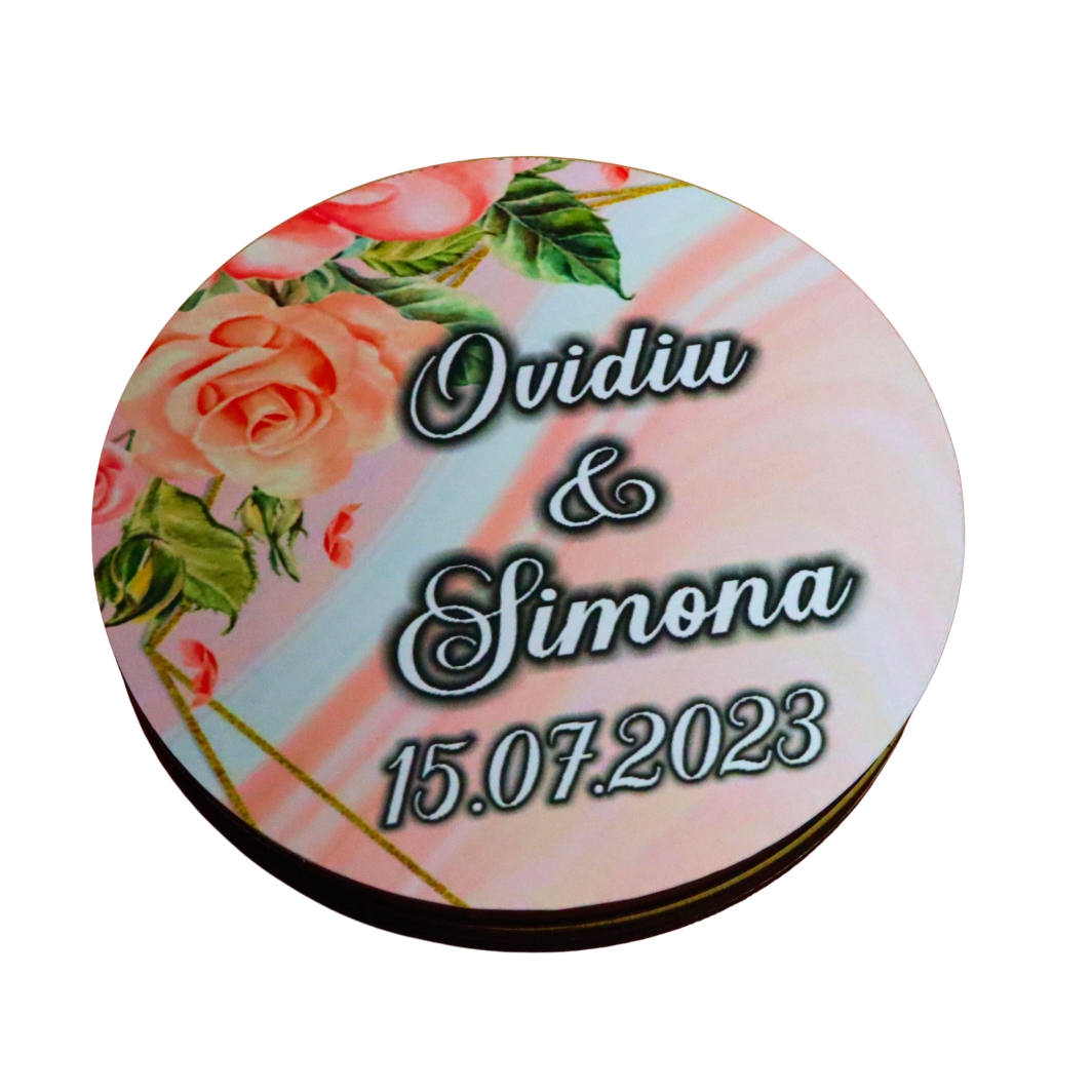 CTV041 Cutie de verighete, Personalizata, Rotunda, Roz, Lemn natur, CTV041 - imagine 4