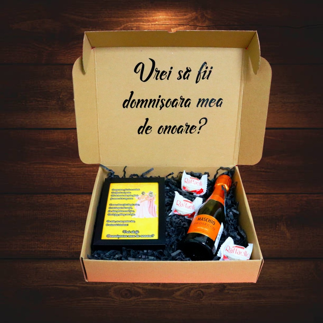 DCCDO002.... Set Cadou, Cerere Domnisoara Onoare, Vin spumant Maschio Prosecco, Bomboane Raffaello, 28x23 cm, DCCDO002 - imagine 5