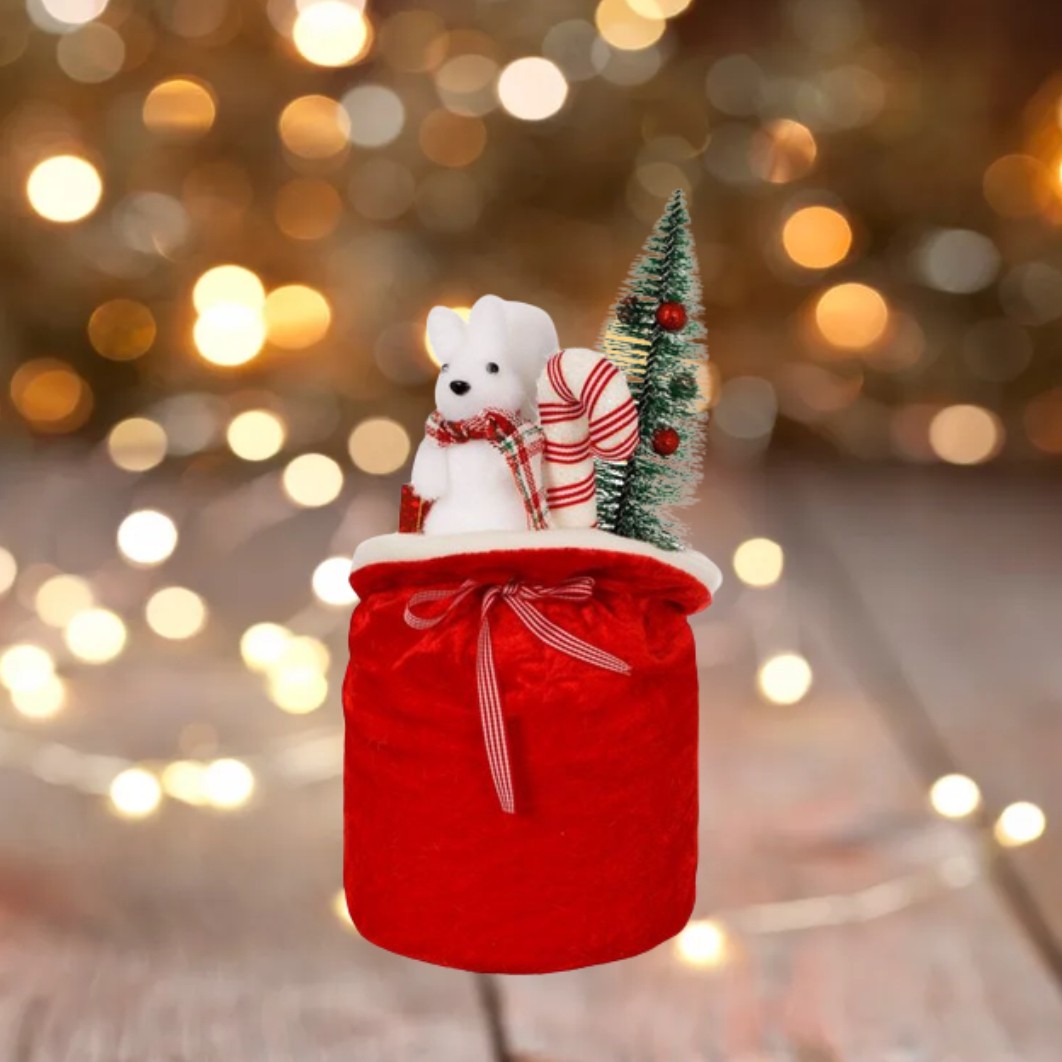 DCJ058... Decoratiune de Craciun, Saculet, cu Veverita & Brazi,15x35cm, DCJ058 - imagine 4