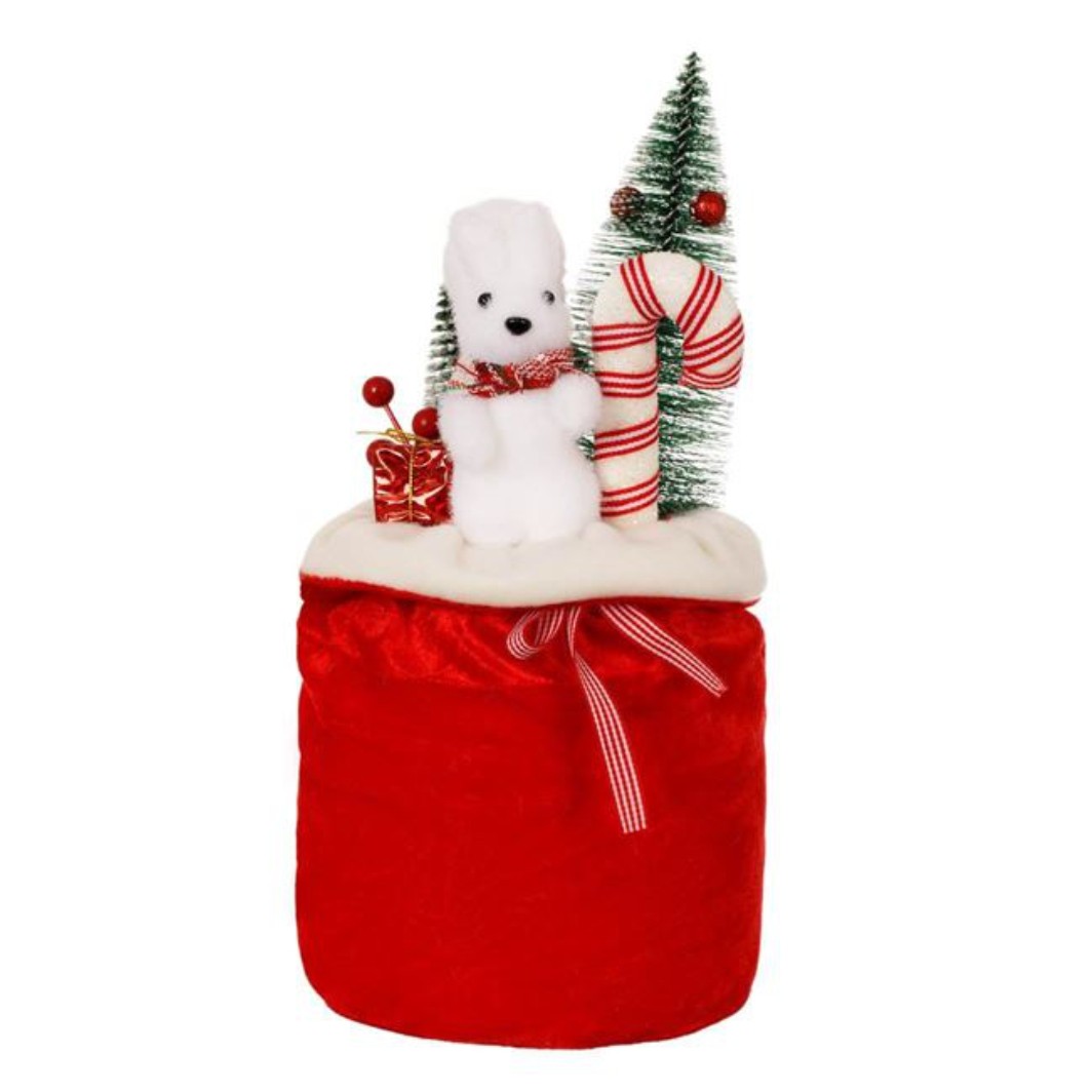 DCJ058 Decoratiune de Craciun, Saculet, cu Veverita & Brazi,15x35cm, DCJ058 - imagine 1